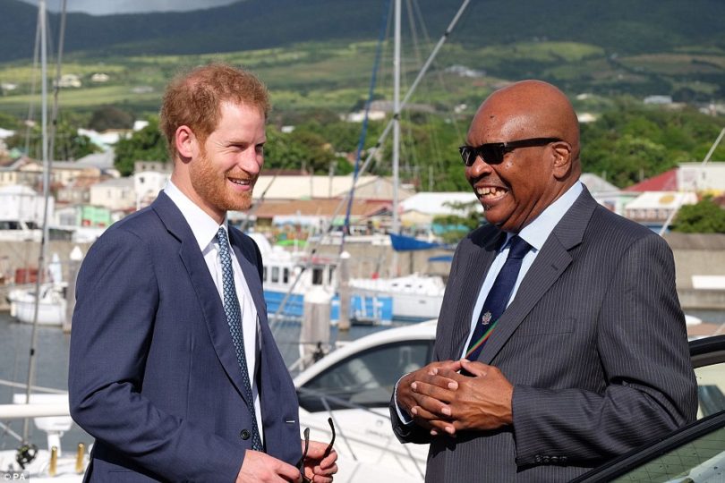 ST. KITTS AND NEVIS GOVERNOR GENERAL MEETS AND GREETS PRINCE HARRY AS HE ALIGHTS FROM ROYAL SHIP