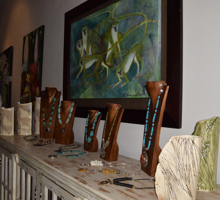 Jewelry, paintings and pottery displayed at DALE Original Art & Style