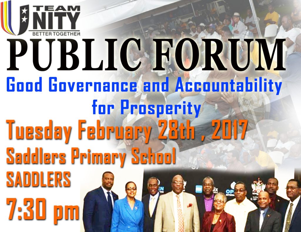 GOOD GOVERNANCE AND ACCOUNTABILITY FOR PROSPERITY PUBLIC FORUM MOVES TO SADDLERS