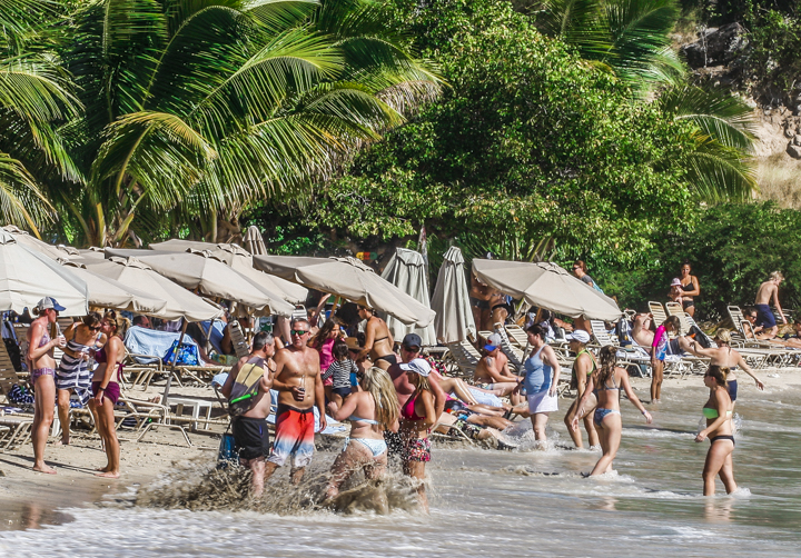 Cruise Passengers enjoying the Sea, Sun and Sand at Turtle beach.