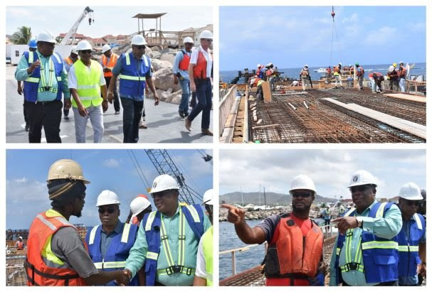 GOVERNMENT MINISTERS HIGHLY IMPRESSED AS CONSTRUCTION ON ST. KITTS’ SECOND CRUISE PIER 60 PERCENT COMPLETED