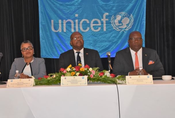 Chief Justice of the Eastern Caribbean Supreme Court (ECSC), Her Ladyship Dame Janice Pereira, DBE, LL. D (left); Governor General of St. Kitts and Nevis, His Excellency Sir S.W. Tapley Seaton (center), and Prime Minister Dr. the Honourable Timothy Harris (right) at the opening ceremony for the Judicial Education Institute’s annual Judicial Conference 2019 and the Magistrates’ Conference 2019 at the St. Kitts Marriott Resort earlier today (Tuesday, May 28).