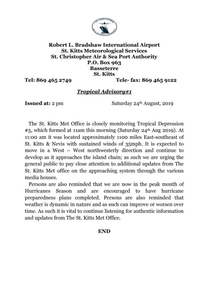 Tropical Advisory #1