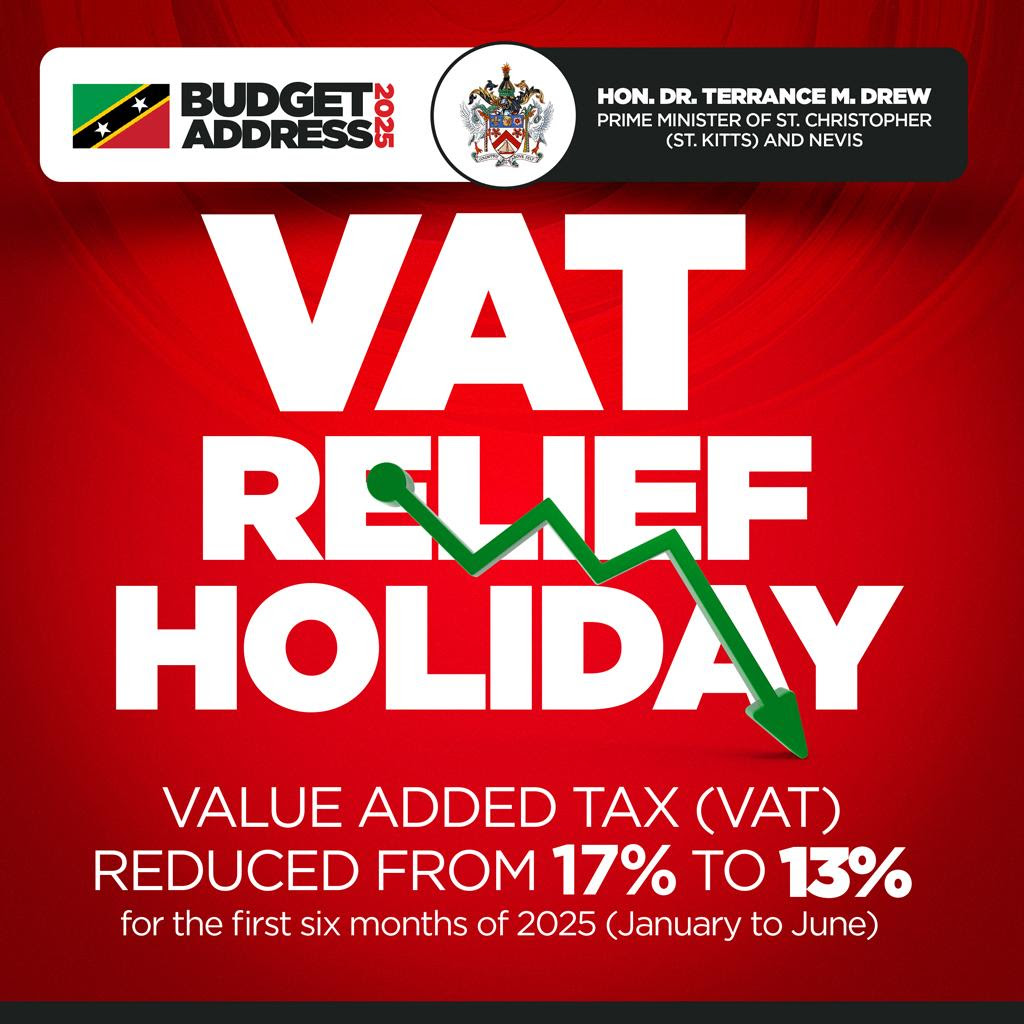 GOVERNMENT OF SAINT KITTS AND NEVIS ANNOUNCES CONTINUATION OF VAT HOLIDAY, PRIORITISING LONG-TERM ECONOMIC BENEFITS FOR ALL